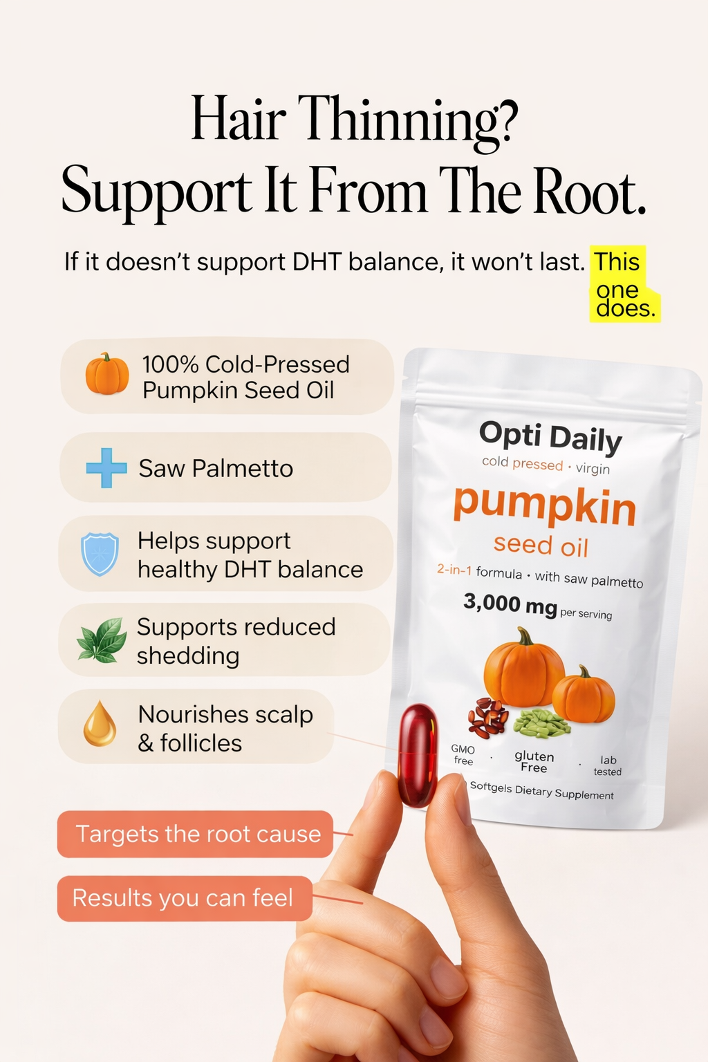 Opti Daily Natural DHT Blocker Pumpkin Seed Oil + Saw Palmetto