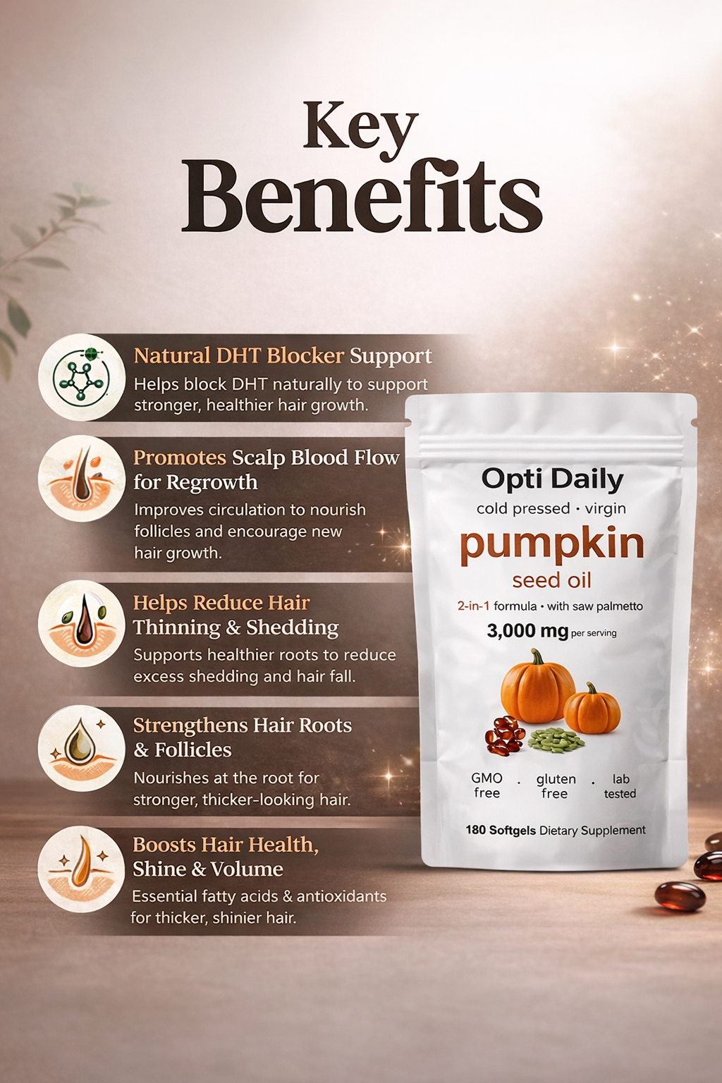 Opti Daily Natural DHT Blocker Pumpkin Seed Oil + Saw Palmetto