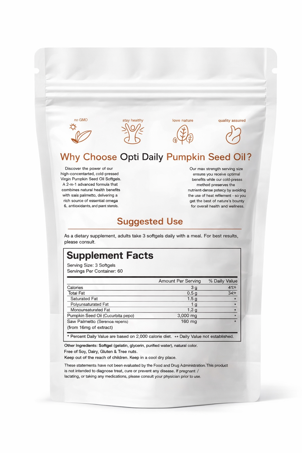 Opti Daily Natural DHT Blocker Pumpkin Seed Oil + Saw Palmetto